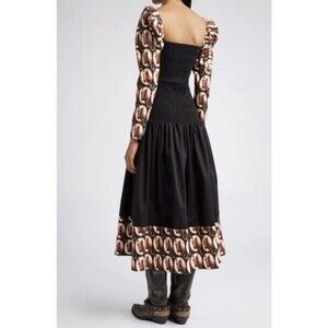 AUTUMN ADEIGBO Nevada Smocked Long Sleeve Maxi Dress In Black Size 4
